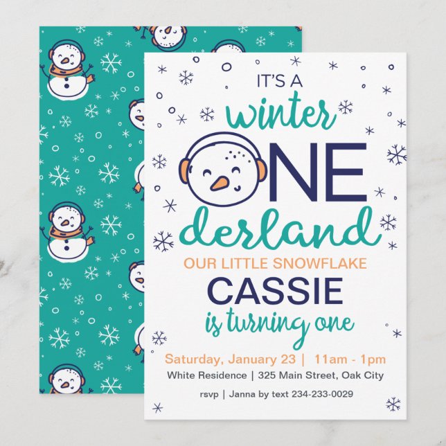 Snowman Winter ONEderland Invitation (Front/Back)