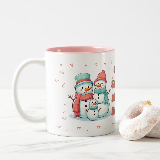 Snowman Winter pastel Colour Mug (With Donut)