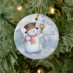 Snowman Winter Personalise Year Keepsake Cute Xmas Ceramic Tree Decoration