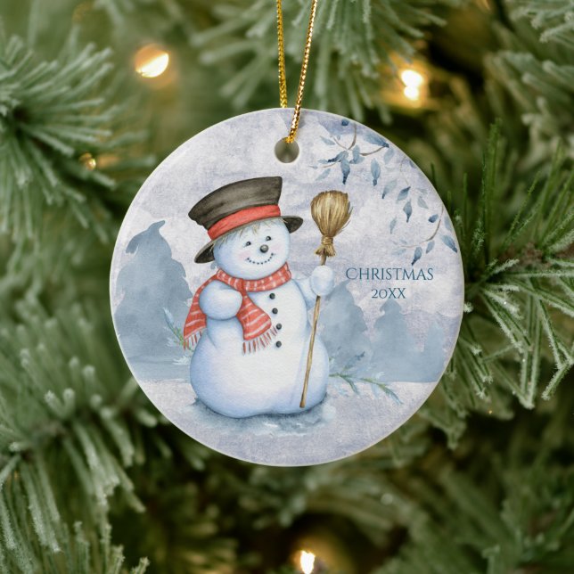 Snowman Winter Personalise Year Keepsake Cute Xmas Ceramic Tree Decoration (Tree)