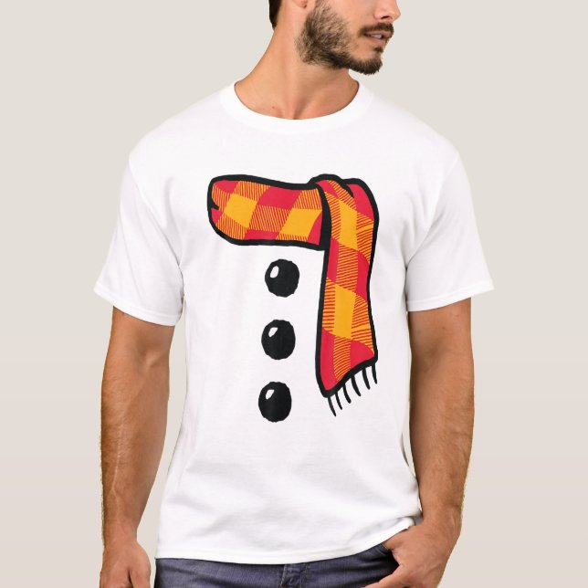 Snowman Winter Three Black Buttons Scarf Costume T-Shirt (Front)