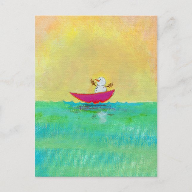 Snowman winter vacation postcard fun cute art (Front)