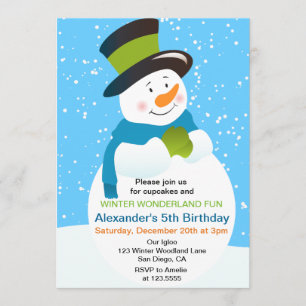 Snowman Winter Wonderland Boy Birthday Invitation
