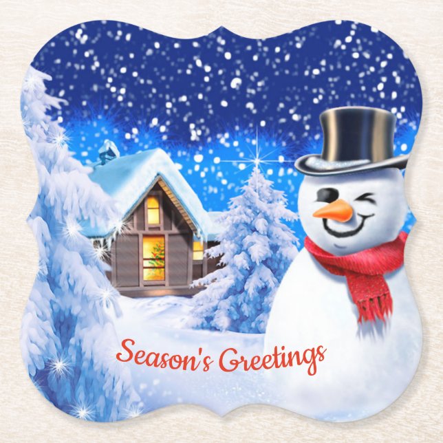 Snowman winter wonderland Christmas Paper Coaster (Front)