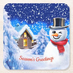 Snowman winter wonderland Christmas Square Paper Coaster