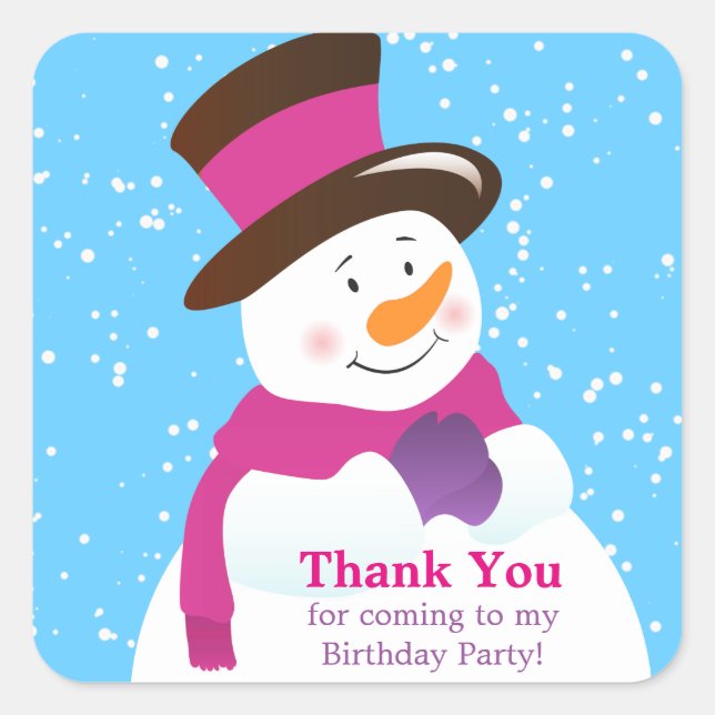 Snowman Winter Wonderland Girl Thank You Sticker (Front)