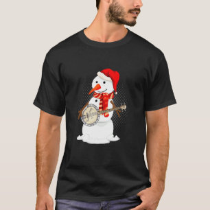 Snowman With A Banjo Music Instrument Banjo T-Shirt