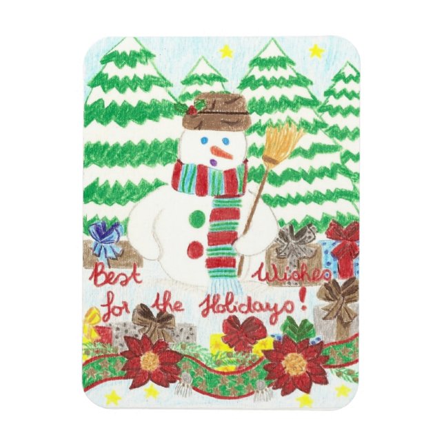 Snowman with a broom Holiday premium magnet (Vertical)