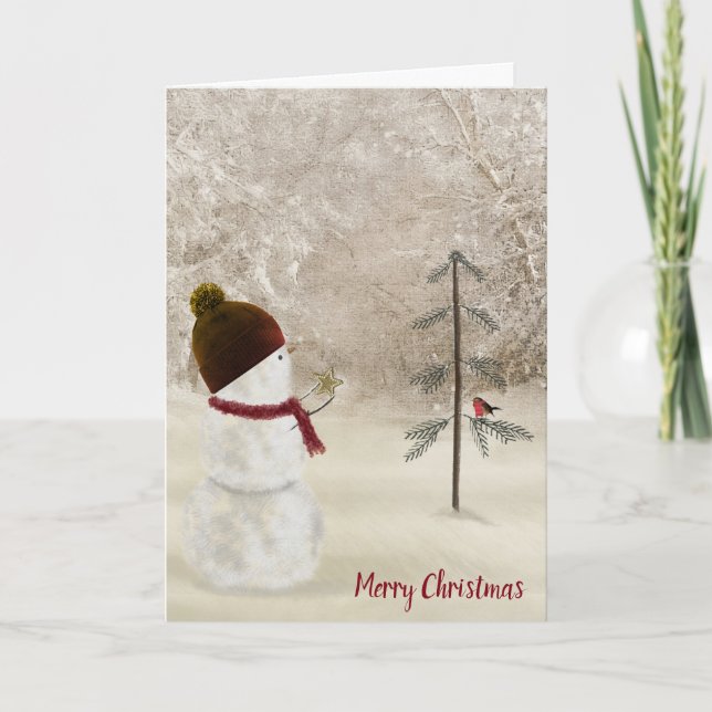 Snowman With a Christmas Gold Star Holiday Card (Front)