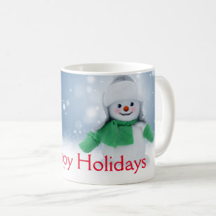 Snowman with a green scarf  coffee mug