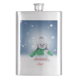 Snowman with a green scarf hip flask