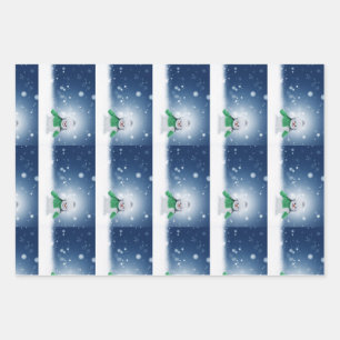 Snowman with a green scarf wrapping paper sheet