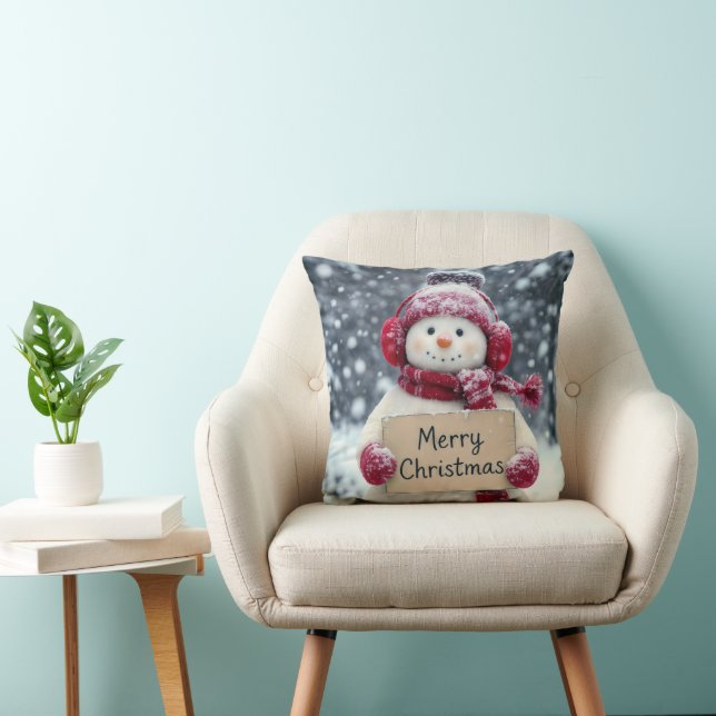 Snowman With a Merry Christmas Sign Cushion (Chair)