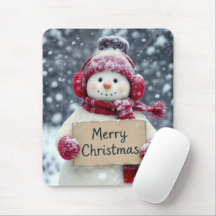 Snowman With a Merry Christmas Sign Mouse Mat