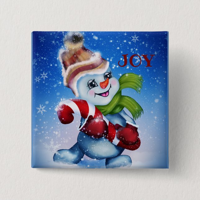 Snowman with a scarf   15 cm square badge (Front)