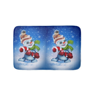 Snowman with a scarf  bath mat