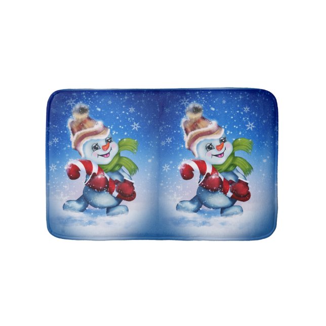 Snowman with a scarf  bath mat (Front)
