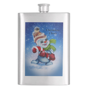 Snowman with a scarf hip flask