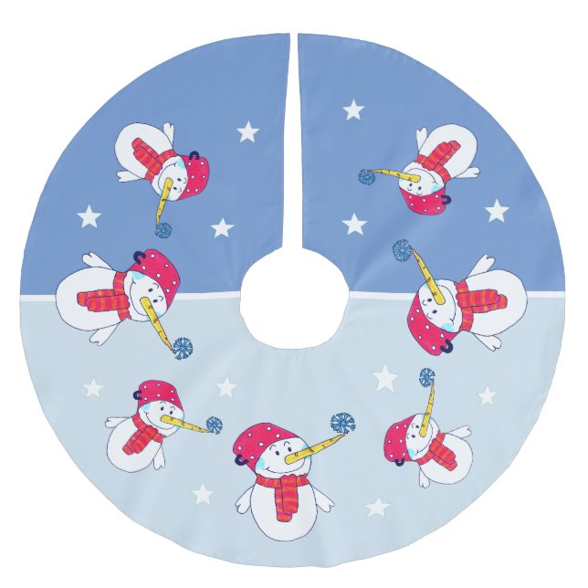 Snowman with a Snowflake Christmas Holiday Kids Brushed Polyester Tree Skirt (Front)