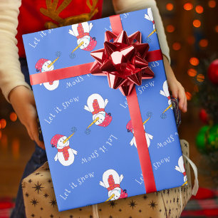 Snowman with a Snowflake Let it snow Wrapping Paper