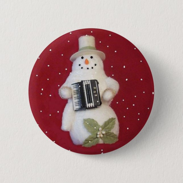 SNOWMAN WITH ACCORDION 6 CM ROUND BADGE (Front)