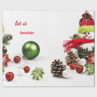 Snowman with baubles and pine cones wrapping paper