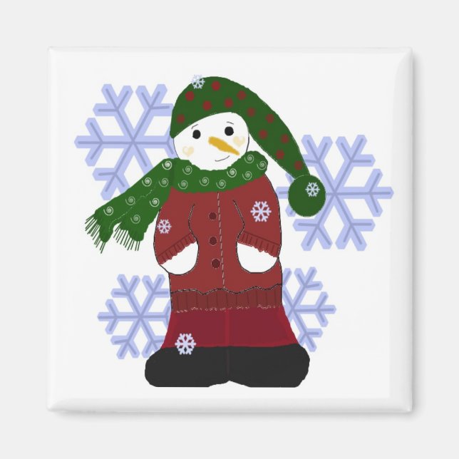 Snowman with Big Snowflakes Magnet (Front)