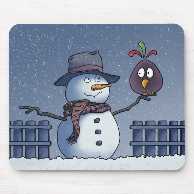 Snowman with Bird Mouse Mat (Front)