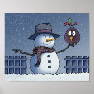 Snowman with Bird Poster