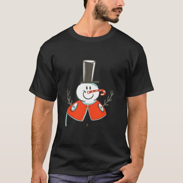 Snowman with Candy Cane Nose a Gift for Christmas  T-Shirt (Front)
