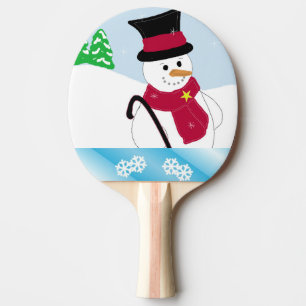 Snowman with Cane Ping Pong Paddle