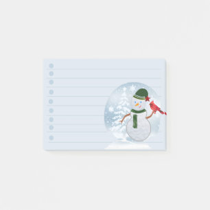 Snowman with cardinal post-it notes