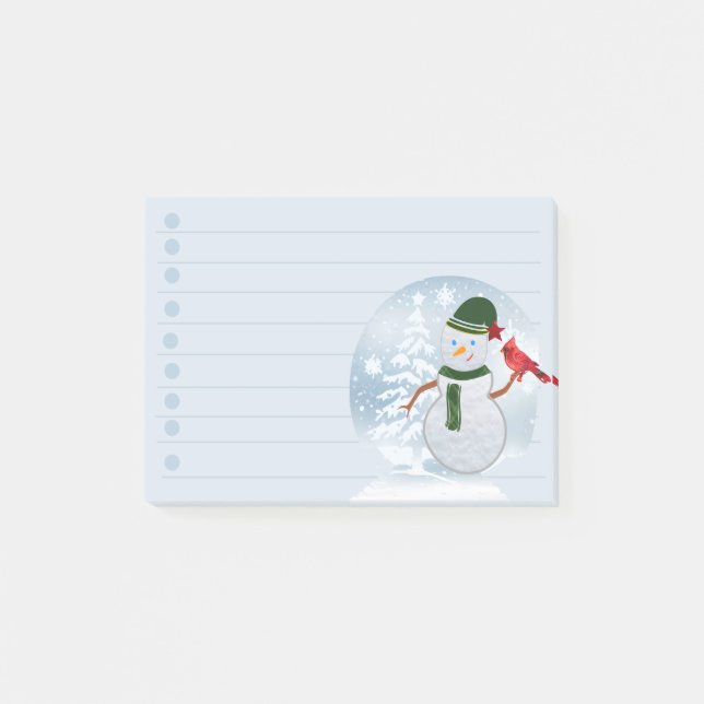 Snowman with cardinal post-it notes (Front)