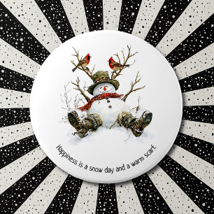 Snowman with Cardinals 6 Cm Round Badge