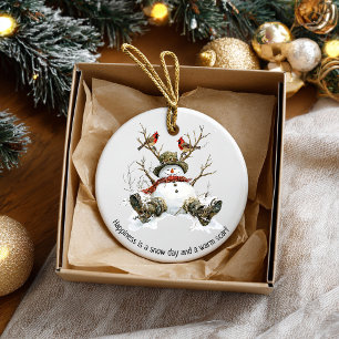 Snowman with Cardinals Ceramic Tree Decoration