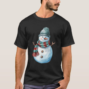Snowman with Carrot Nose Scarf Winter Christmas T-Shirt