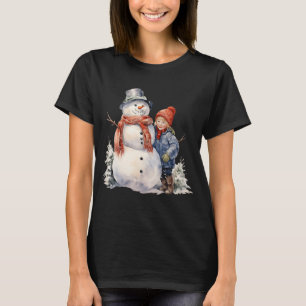 Snowman with Carrot Nose Scarf Winter Christmas T-Shirt