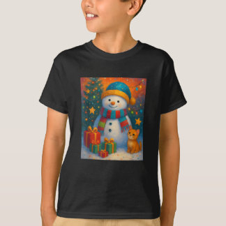 Snowman with Christmas Festive Winter Holiday Art T-Shirt