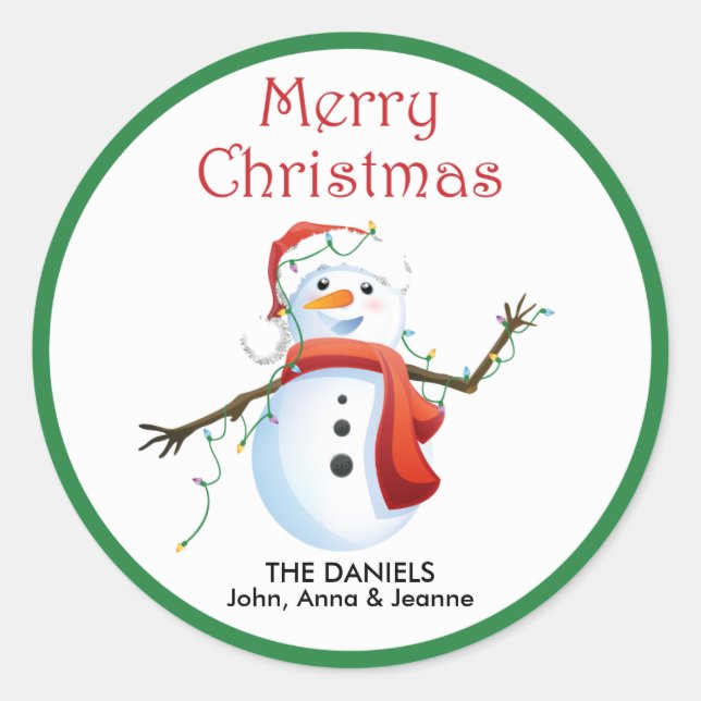 Snowman with Christmas Lights - Holiday Stickers (Front)