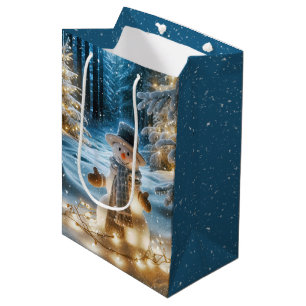 Snowman With Christmas Lights Medium Gift Bag