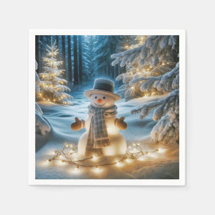 Snowman With Christmas Lights Napkin