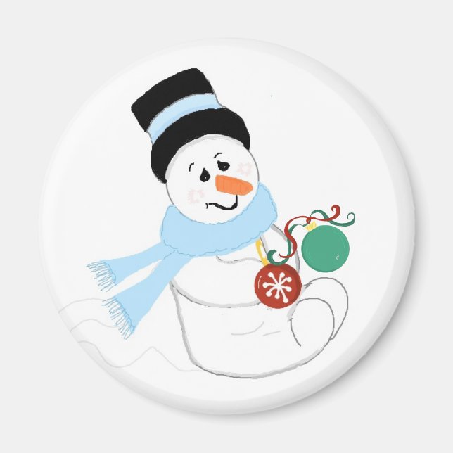 Snowman with Christmas Ornaments Magnet (Front)