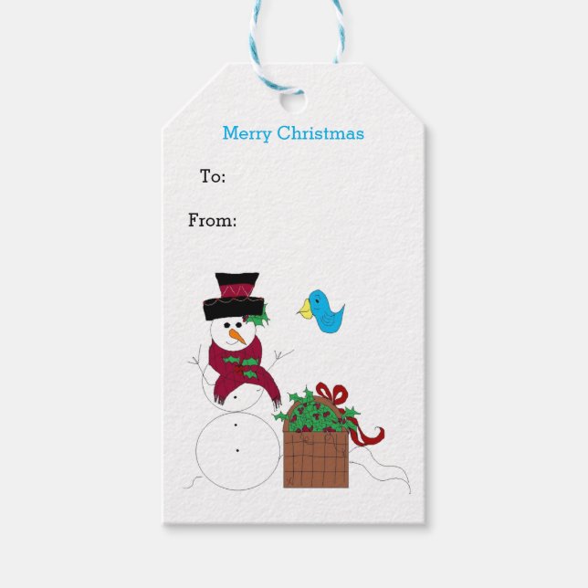 Snowman with Christmas Planter Gift Tags (Front)