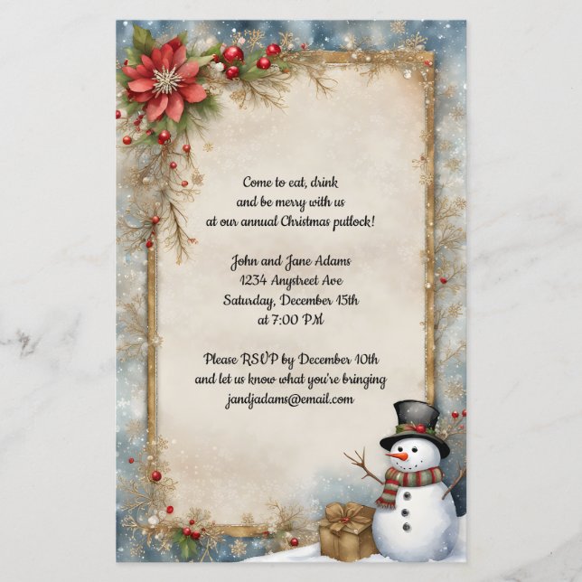Snowman With Christmas Present Invitation (Front)