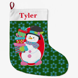 Snowman With Christmas Presents Large Christmas Stocking
