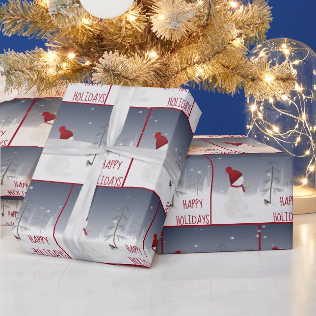 Snowman With Christmas Star Wrapping Paper (Holidays)