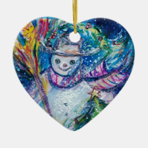 SNOWMAN WITH CHRISTMAS TREE AND TOYS CERAMIC TREE DECORATION