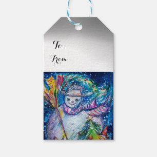 SNOWMAN WITH CHRISTMAS TREE AND TOYS GIFT TAGS