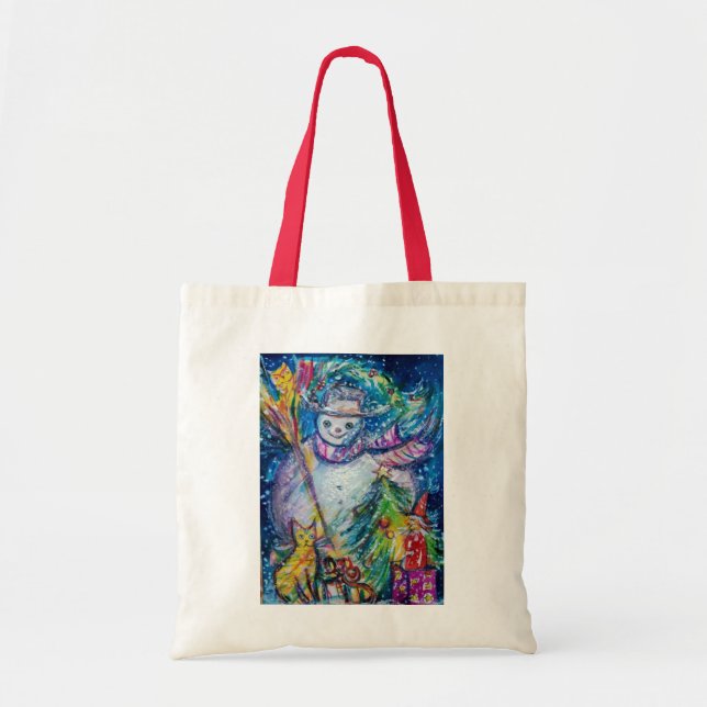 SNOWMAN WITH CHRISTMAS TREE AND TOYS Winter Season Tote Bag (Front)