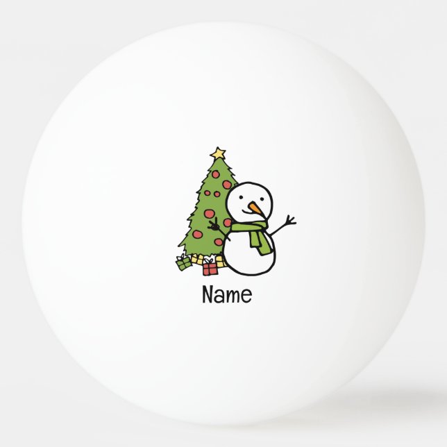 Snowman with Christmas Tree Ping Pong Ball (Front)